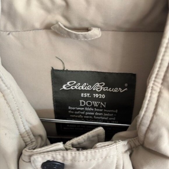 Eddie Bauer Goose Down Jacket Mens XXLarge Beige Mid-length Parka Full zip - Picture 14 of 16